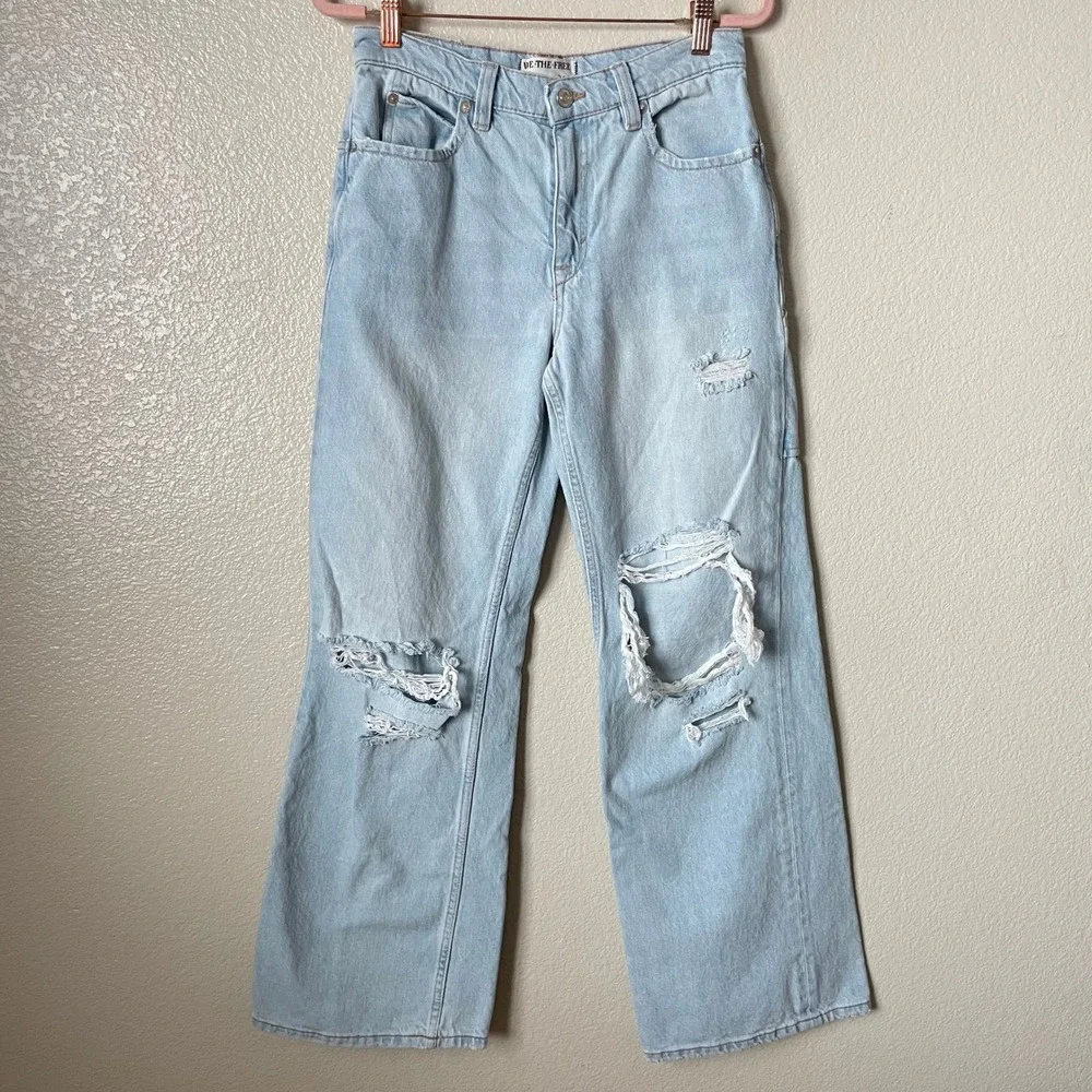 Free People Jeans 26S Tinsley Baggy Distressed Wide Leg Denim Cotton We The Free